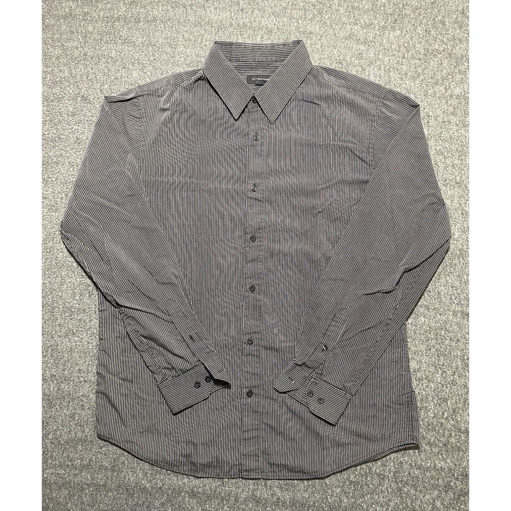 Attention Mens XL Brown Striped Long Sleeve Button Up Shirt Modern Fit